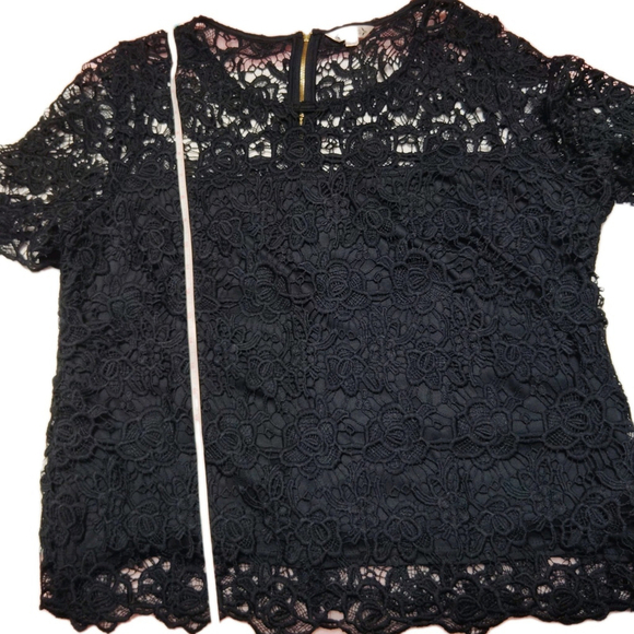 Nanette Lepore Women's Crochet Short Sleeve Dark Navy Blue Lace Top Sz XL - Picture 15 of 15
